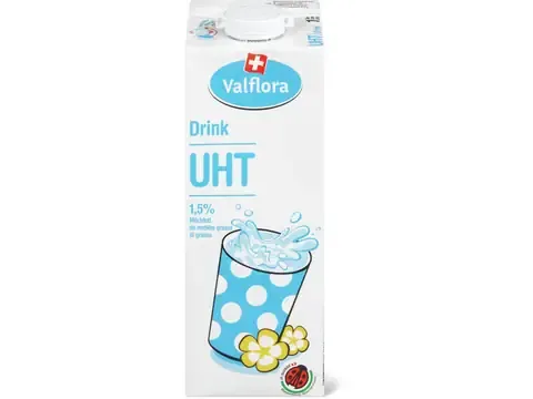 Valflora · Lait boire · IP-SUISSE, 1.5 % de gras, UHT 1l