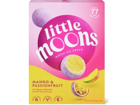 Little moons · Mochis Glacés · fruit de la passion et mangue , végétalien 6 x 32g