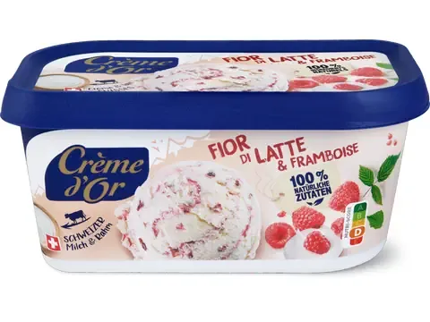Crème d'or · Glace en bac · Fior di latte et framboise 1l