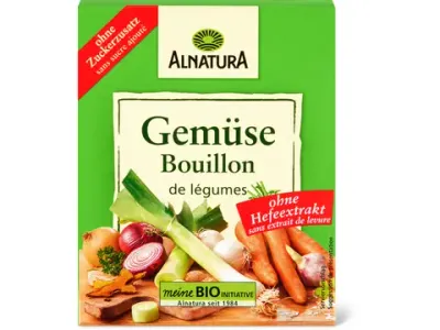 Alnatura · Bouillon de légumes · Bio, sans sucre ajouté, sans extrait de levure 6x11g