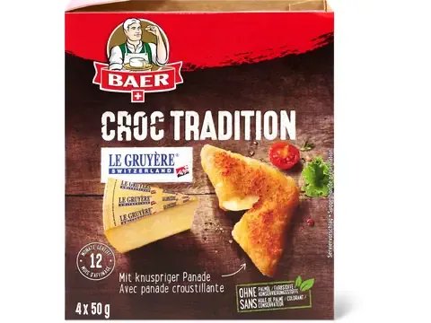 Baer Croc Tradition · Fromage à griller · Le Gruyère 4 x 50g