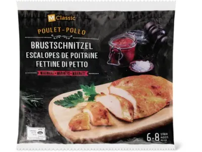 M-Classic · Escalopes de poitrine de poulet · marinées 750g