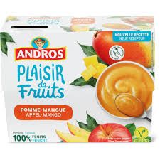 Andros · Compote · Pomme Mangue, Sans sucre ajouté, végétalien 4 x 100g