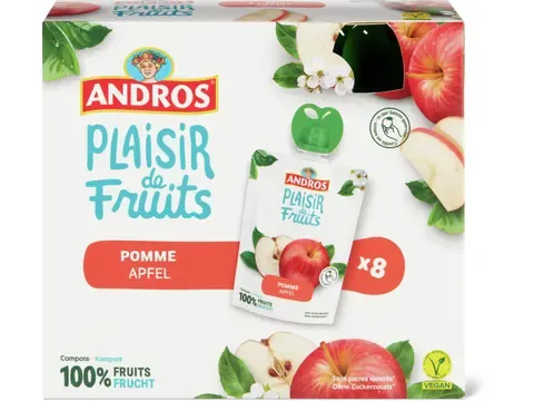 Andros · Compote · pomme, Sans sucre ajouté, végétalien 8 x 100g
