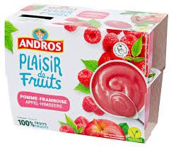 Andros · Compote · Pomme framboise, Sans sucre ajouté, végétalien 4 x 100g