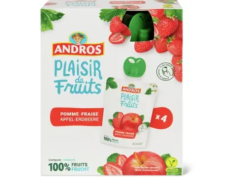 Andros · Compote · pomme fraise, Sans sucre ajouté, végétalien 4 x 100g
