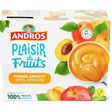 Andros · Compote · Pomme abricot, Sans sucre ajouté, végétalien 4 x 100g