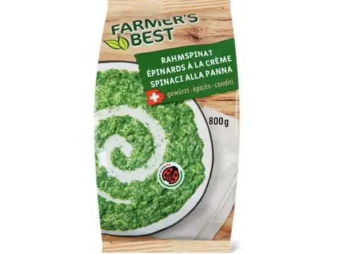 Farmer's Best · Épinards à la crème · IP-SUISSE, épicés 800g