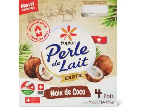 Perle de Lait · Spécialité laitière · Exotique, noix de coco 4 x 125g