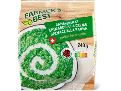 Farmer's Best · Épinards à la crème · IP-SUISSE, épicés 240g
