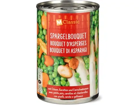 M-Classic · Bouquet d’asperges · avec petits pois, carottes et chanterelles 260g