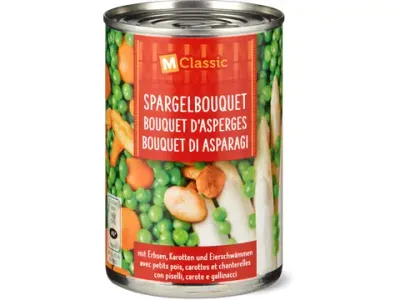 M-Classic · Bouquet d’asperges · avec petits pois, carottes et chanterelles 260g