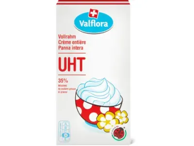 Valflora · Crème entière · IP-SUISSE, 35% matière grasse laitière, UHT 500ml