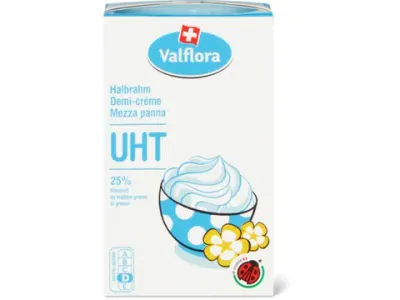 Valflora · Demi-crème · IP-SUISSE, 25% matière grasse laitière, UHT 250ml