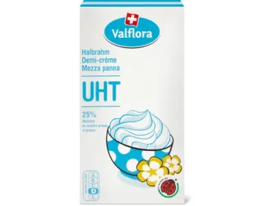Valflora · Demi-crème · IP-SUISSE, 25% matière grasse laitière, UHT 500ml