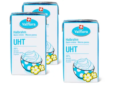Valflora · Demi-crème · IP-SUISSE, 25% matière grasse laitière, UHT 3x125ml
