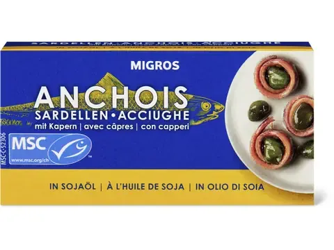 Anchois · avec câpres dans huile de soja 33g