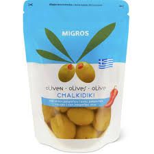 Olives grecques Chalkidiki · farcies avec jalapeños rouges 150g
