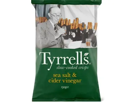 Tyrrells · Slow-cooked Crisps · Sea salt &amp; cider vinegar 150g