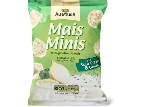 Alnatura · Mini-galettes de maïs · Bio, Sour Cream &amp; Onion 50g