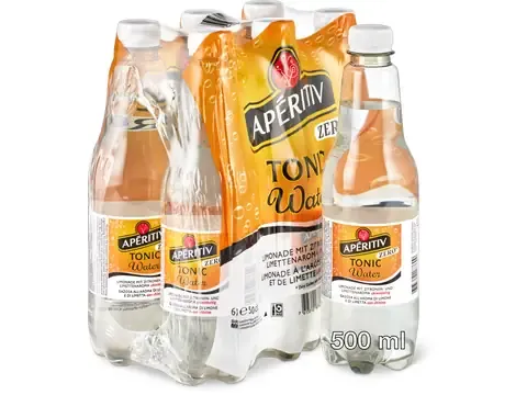 Apéritiv · Tonic Water Zero · Limonade à l’arôme de citron et de limette, avec quinine, Sans sucre ajouté 1x500ml