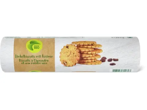 Biscuits à l’épeautre · Bio, et aux raisins secs 265g