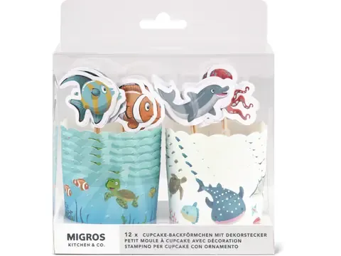Petits moules à muffins avec piques décoratives Animaux marins 12 pièces