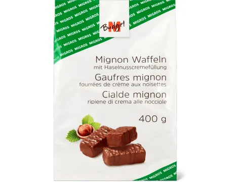 M-Budget · Gaufres mignon · fourrées de crème aux noisettes 400g