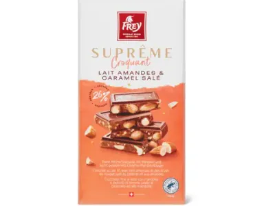 Frey Suprême  · Lait · amandes &amp; Caramel salé 180g
