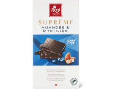 Frey Suprême  · Amandes &amp; Myrtilles · 72% cacao 100g