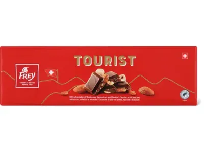 Frey · Tourist · Chocolat au lait avec raisins secs, noisettes et amandes 300g