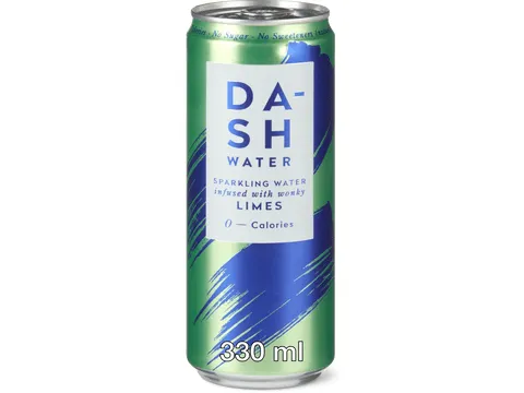 Dash · Water limes · Sparkling water 0. calories 330ml