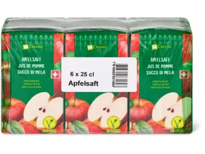 M-Classic · Jus de pomme · 100% jus de fruit, végétalien 6x250ml