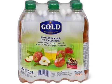 Jus de pomme filtré Gold · IP-SUISSE, gazéifié 1x500ml