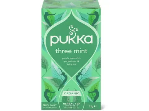 Pukka · Infusion Three Mint · Bio, Menthe verte, menthe poivrée et menthe des champs 32g