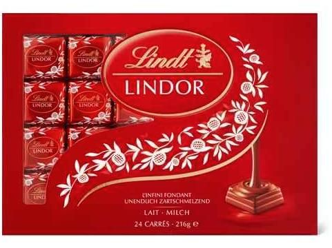 Lindt Lindor · Carrés · Lait 216g