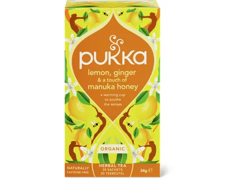 Pukka · Infusion aux plantes · Bio, Citron, gingembre et miel de manuka 34g