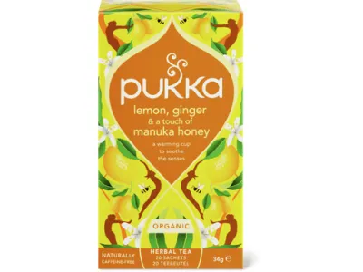 Pukka · Infusion aux plantes · Bio, Citron, gingembre et miel de manuka 34g