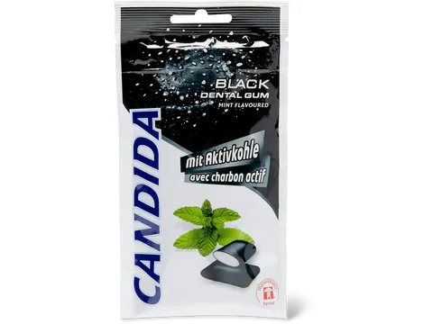 Candida · Black Dental Gum · Mint, au charbon actif, Sans sucre ajouté 64g