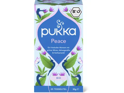 Pukka · Infusion Peace · Bio, Menthe verte, ashwagandha et huile de graines de chanvre 60g