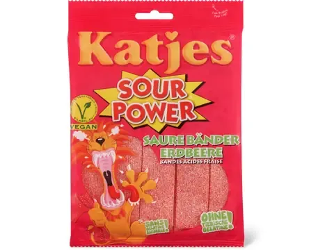 Katjes · Sour Power Bandes acides Fraise · végétalien 200g