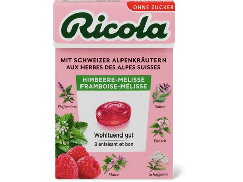 Ricola · framboise-mélisse · Sans sucre ajouté 50g