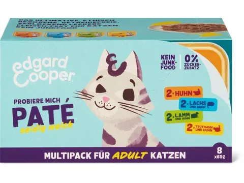 Edgard &amp; Cooper Adult · Emballage multiple Pâtées · Poulet, saumon, agneau, dinde 8 x 85 g