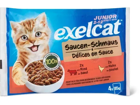 Exelcat · Délices en sauce Junior · au bœuf et au poulet 4x85g