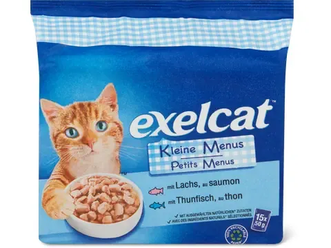 Exelcat · Petits Menus · au saumon et au thon 15 x 50g