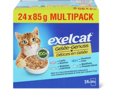 Exelcat · Emincés en gelée · poisson 24 x 85 g