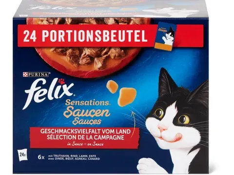 Felix Sensations · Sauces · Dinde, bœuf, agneau, canard 24 x 85 g