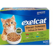 Exelcat · Délices en sauce Senior 7+ · au bœuf, au poulet, au saumon et au thon 12x85g