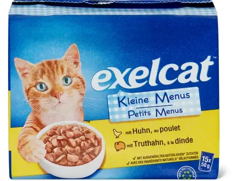 Exelcat · Petits Menus · au poulet et à la dinde 15 x 50g