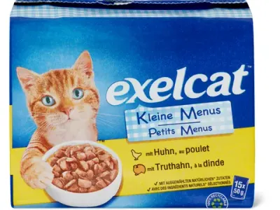 Exelcat · Petits Menus · au poulet et à la dinde 15 x 50g